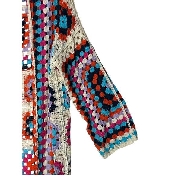 New POL Cardigan Women's One Size  Boho Crochet Knit‎ Granny Square Open Duster - Picture 7 of 7